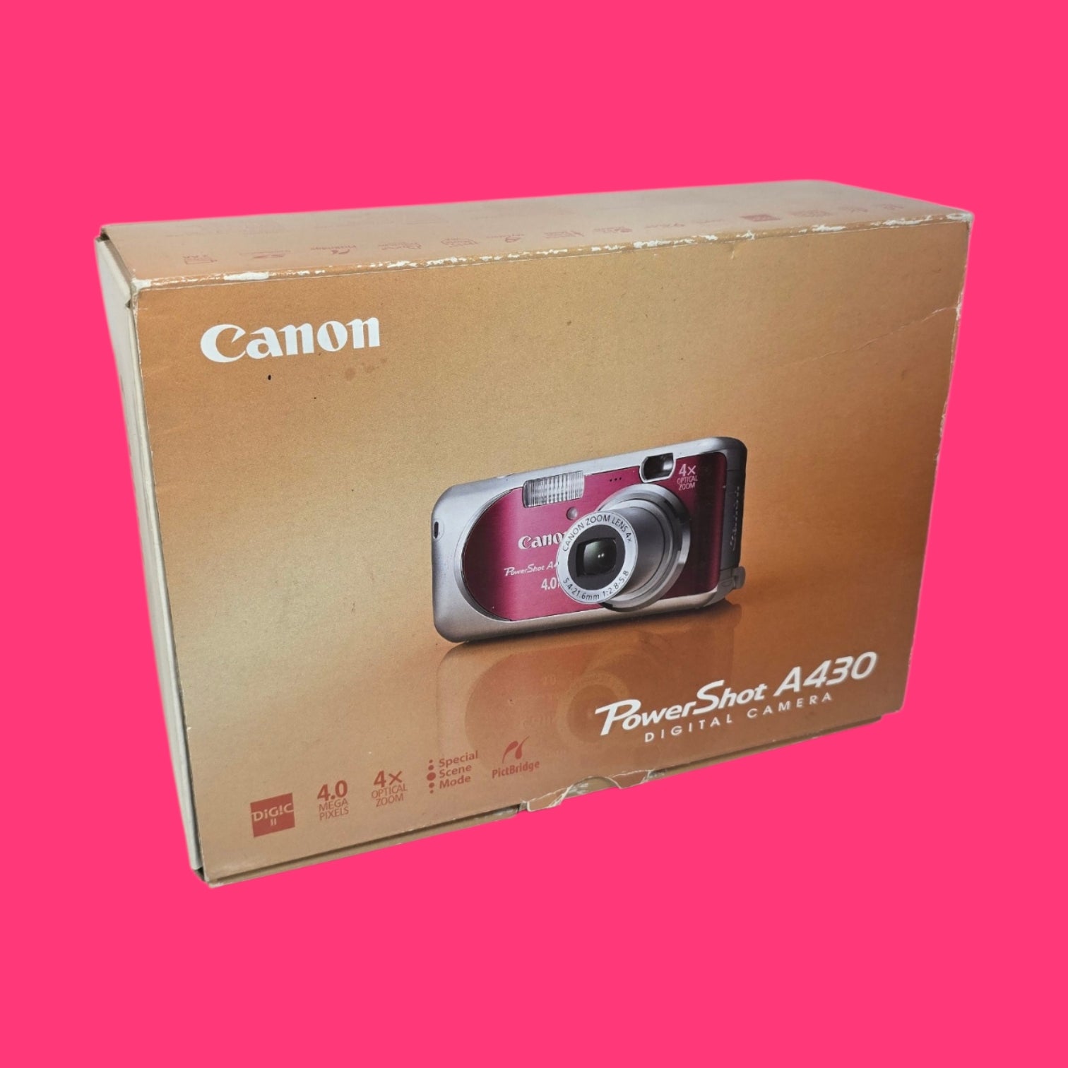 CAMARA DE FOTOS DIGITAL A PILAS CANON POWER SHOT A430 ROSA Y PLATEADA EN CAJA