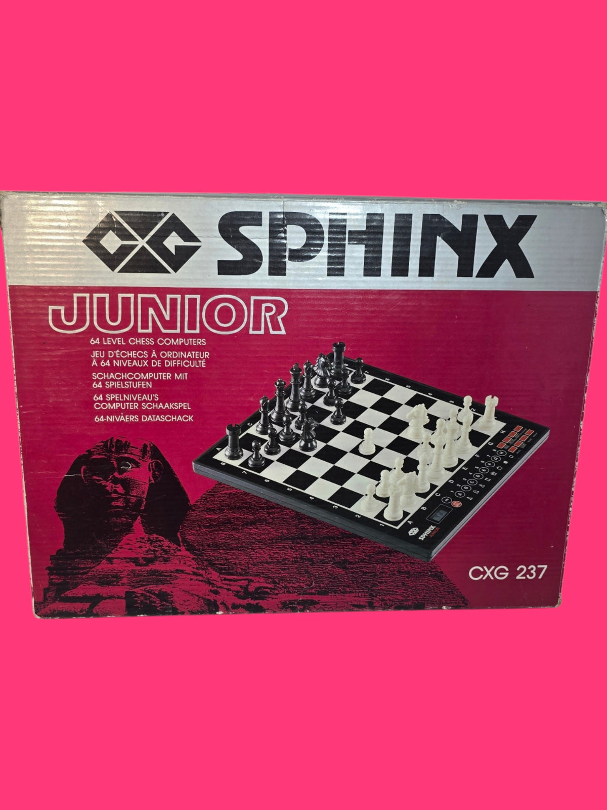 AJEDREZ ELECTRONICO SPHINX CXG 237 JUNIOR PLASTICO NEGRO Y BLANCO EN CAJA ABIERTA GRIS Y GRANATE CON FICHAS