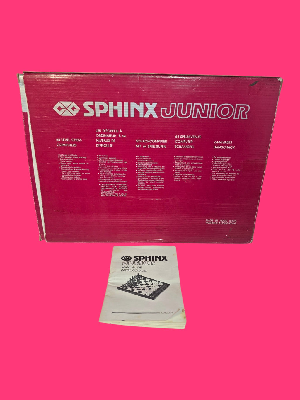 AJEDREZ ELECTRONICO SPHINX CXG 237 JUNIOR PLASTICO NEGRO Y BLANCO EN CAJA ABIERTA GRIS Y GRANATE CON FICHAS