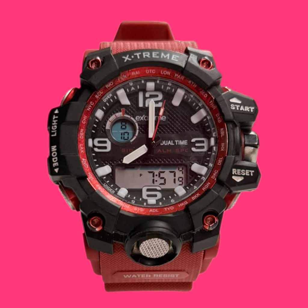RELOJ PULSERA DUAL EXACTIME 6F1523 ESFERA NEGRA CORREA ROJA
