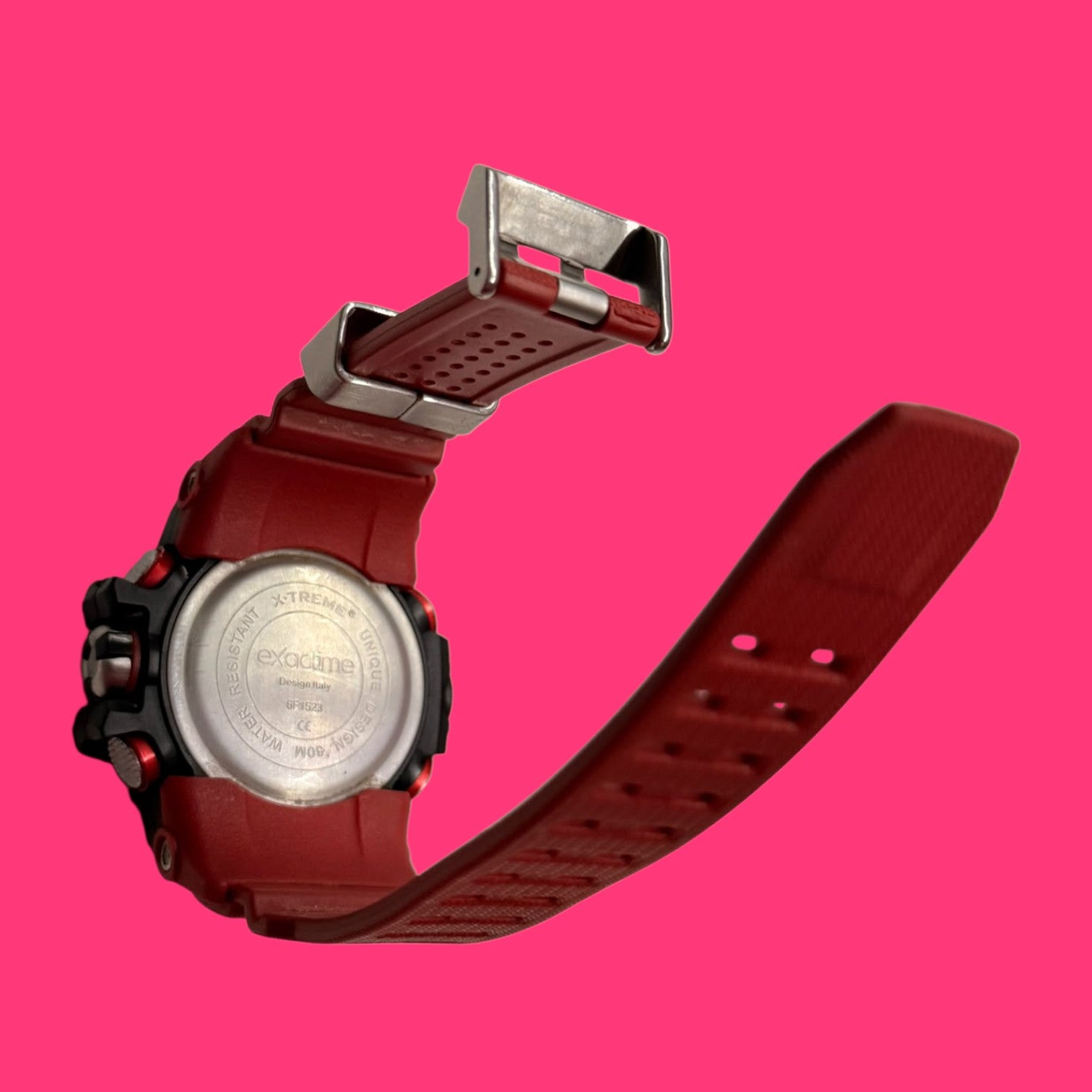 RELOJ PULSERA DUAL EXACTIME 6F1523 ESFERA NEGRA CORREA ROJA