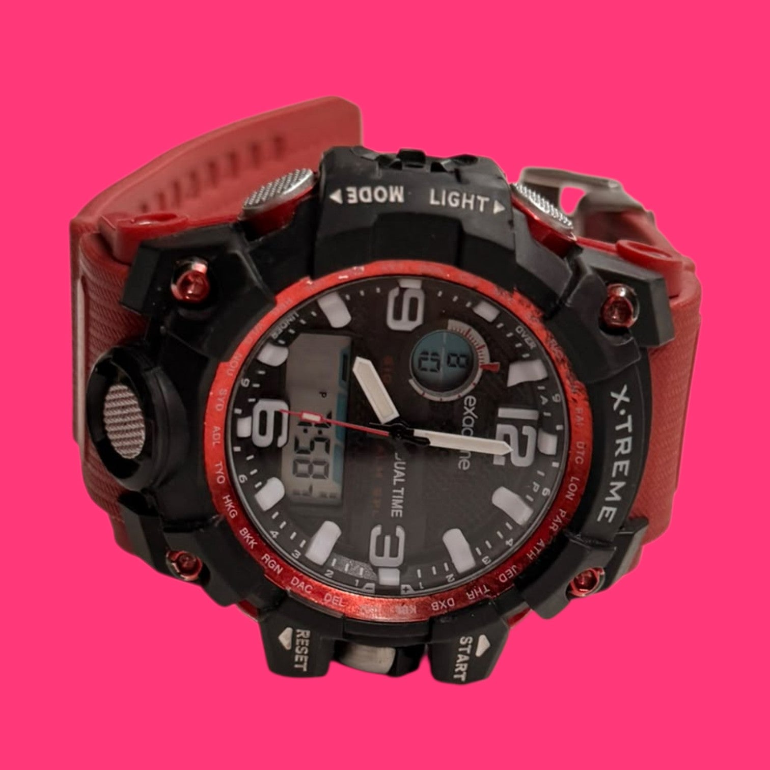 RELOJ PULSERA DUAL EXACTIME 6F1523 ESFERA NEGRA CORREA ROJA