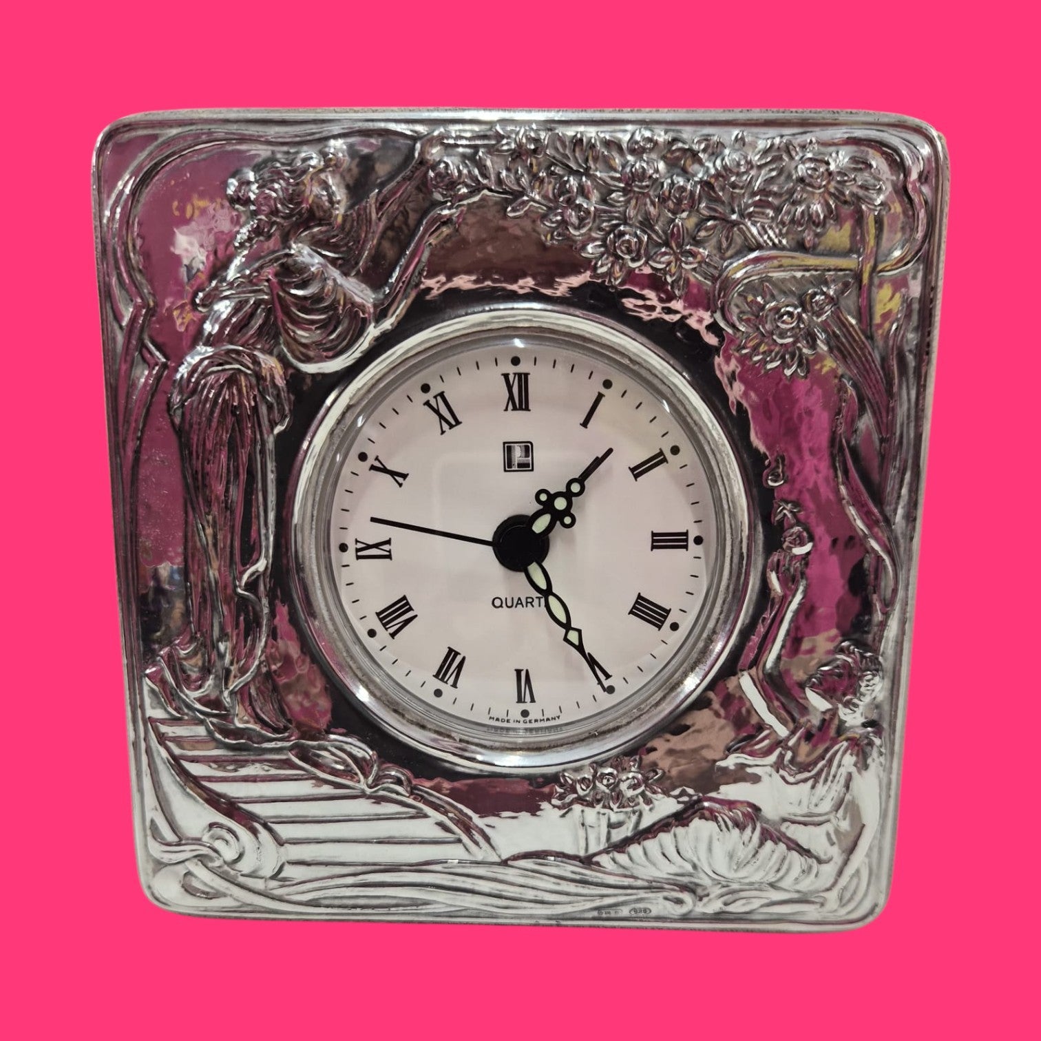 RELOJ MESILLA ESTILO ART NOUVEAU ANALOGICO CUADRADO PLATEADO