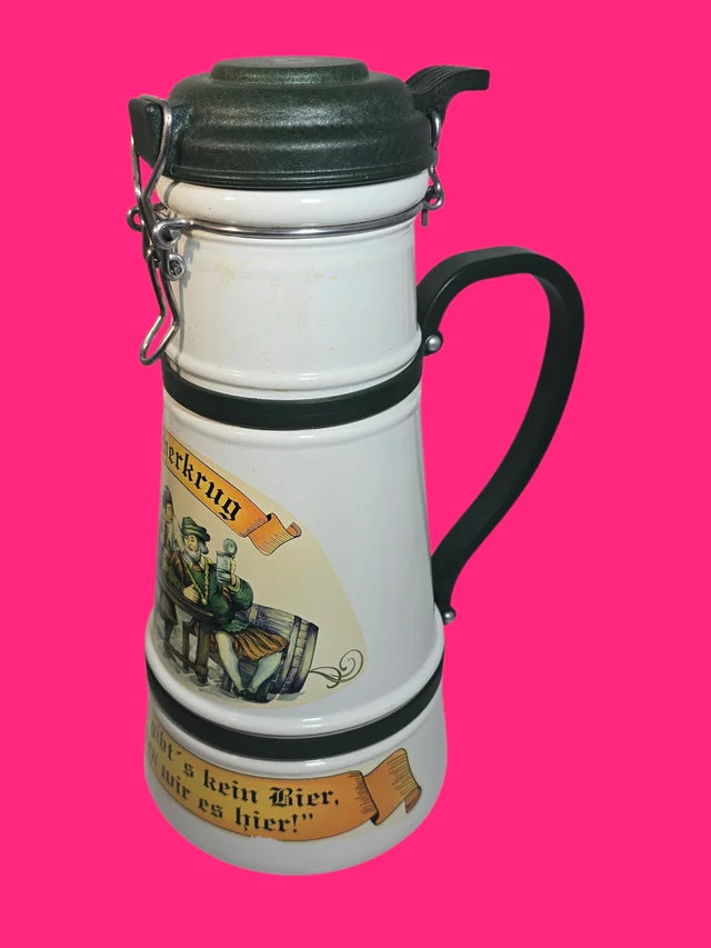 JARRA CERVEZA ALEMANA CON TAPA BLANCA Y VERDE 32 CENTIMETROS ALTURA