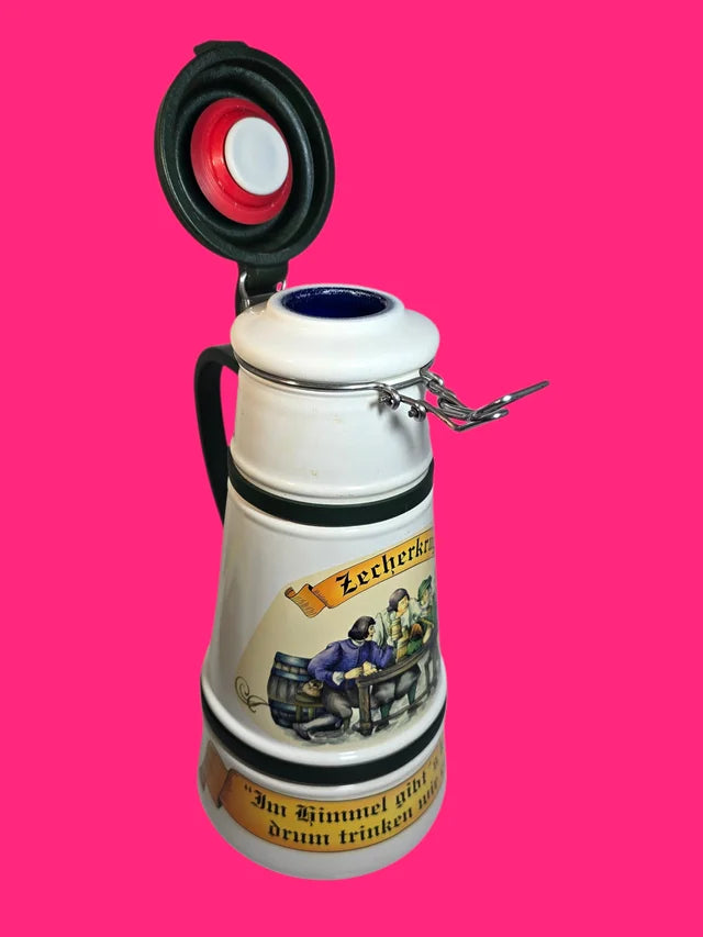 JARRA CERVEZA ALEMANA CON TAPA BLANCA Y VERDE 32 CENTIMETROS ALTURA