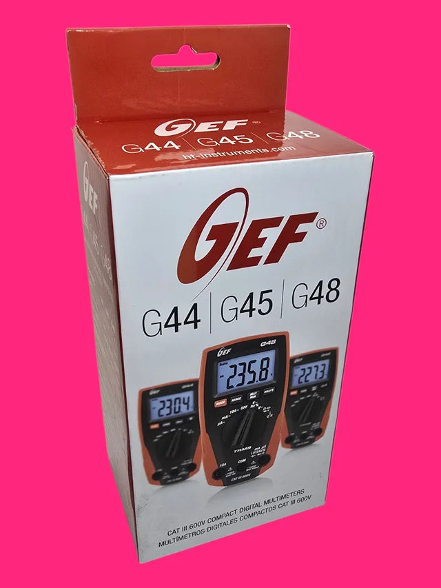 MULTIMETRO GEF G44 ROJO Y NEGRO EN CAJA BLANCA Y ROJA