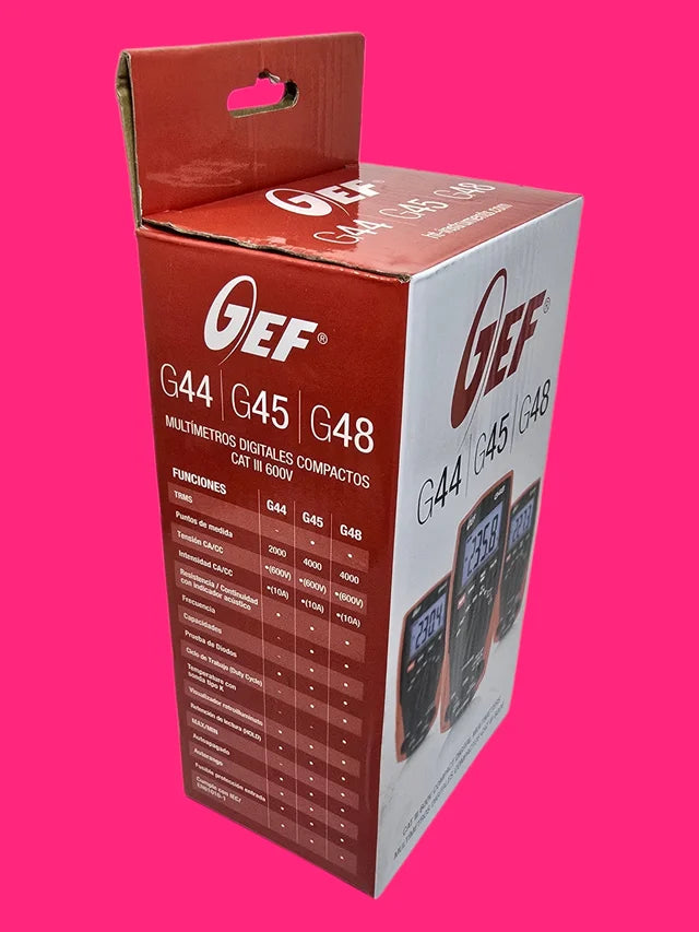 MULTIMETRO GEF G44 ROJO Y NEGRO EN CAJA BLANCA Y ROJA